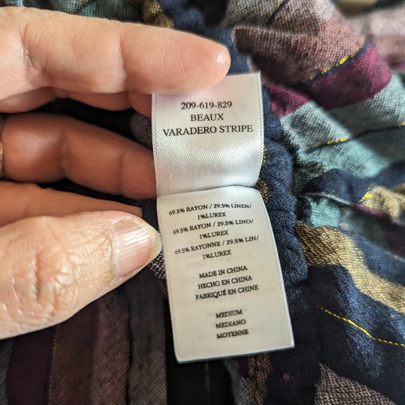 Rails Beaux Varadero Stripe Linen Blend Long Sleeve Blouse Medium - Picture 15 of 16